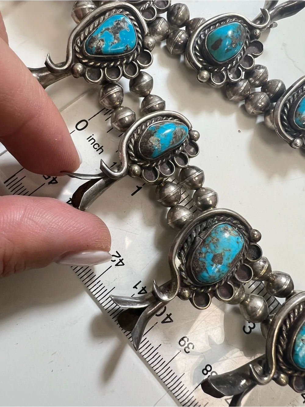 Sterling Silver Turquoise Squash Blossom Necklace - Picture 6 of 15